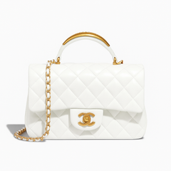 Chanel Mini Flap Bag with Gold Top Handle – White Chanel Mini Flap Bag with Gold Top Handle – White