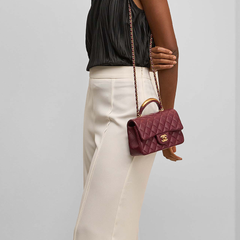 Chanel Mini Flap Bag With Gold Top Handle - Burgundy Chanel Mini Flap Bag With Gold Top Handle - Burgundy