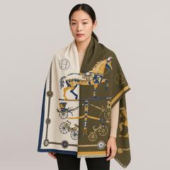 Hermès Horses & Carriage Wool Scarf – Green & Beige Hermès Horses & Carriage Wool Scarf – Green & Beige