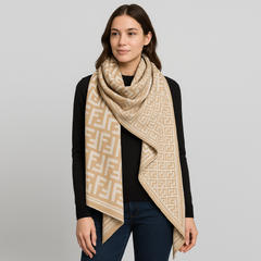 Fendi Wool Scarf – Beige with FF Logo Pattern Fendi Wool Scarf – Beige with FF Logo Pattern