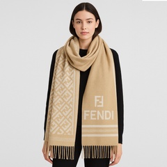 Fendi Wool Scarf – Beige with FF Logo Pattern Fendi Wool Scarf – Beige with FF Logo Pattern