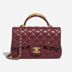 Chanel Mini Flap Bag With Gold Top Handle - Burgundy Chanel Mini Flap Bag With Gold Top Handle - Burgundy