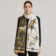 Hermès Horses & Carriage Wool Scarf – Green & Beige Hermès Horses & Carriage Wool Scarf – Green & Beige