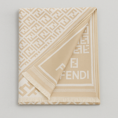 Fendi Wool Scarf – Beige with FF Logo Pattern Fendi Wool Scarf – Beige with FF Logo Pattern