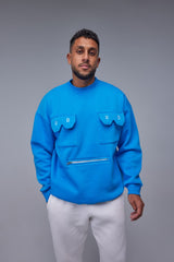 Blue Pocket Oversize Sweatshirt - All About Eg Blue Pocket Oversize Sweatshirt - All About Eg