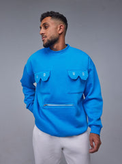 Blue Pocket Oversize Sweatshirt - All About Eg Blue Pocket Oversize Sweatshirt - All About Eg
