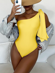 2pack Plain One Shoulder One Piece Swimsuit & Belt - All About Eg 2pack Plain One Shoulder One Piece Swimsuit & Belt - All About Eg