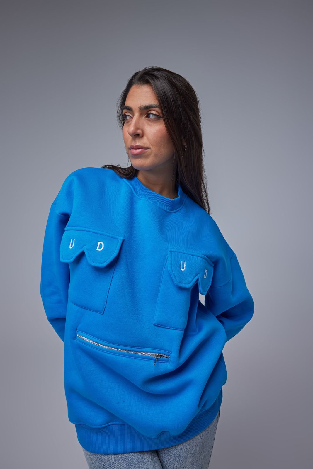 Blue Pocket Oversize Sweatshirt - All About Eg Blue Pocket Oversize Sweatshirt - All About Eg