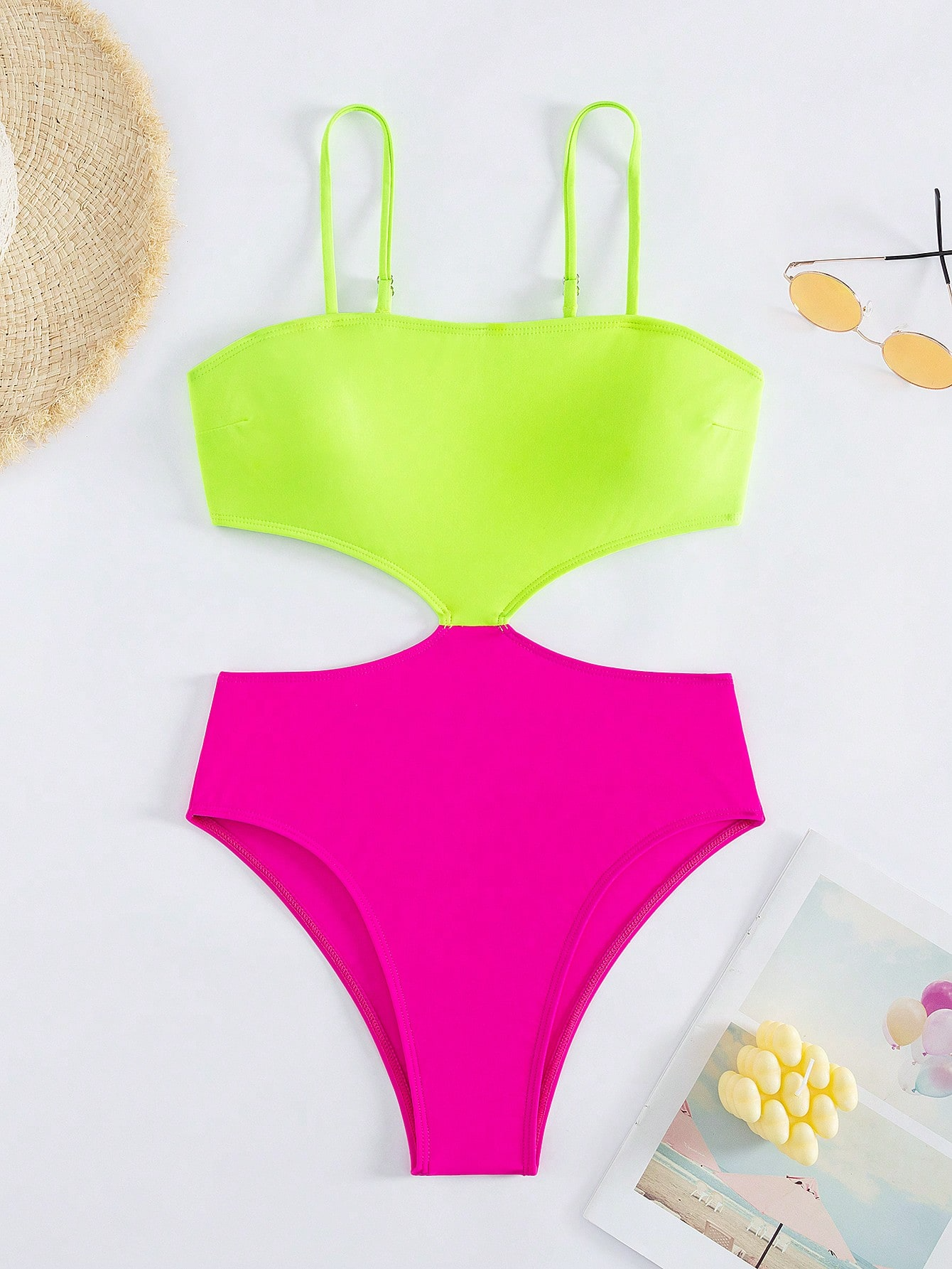 New Contrast Color High-End Vacation Style Hollow Out One-Piece Cami Swimsuit For Women - All About Eg New Contrast Color High-End Vacation Style Hollow Out One-Piece Cami Swimsuit For Women - All About Eg