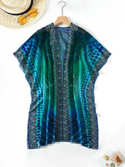 Women's Printed Kimono Cardigan With Batwing Sleeve Carnival - All About Eg Women's Printed Kimono Cardigan With Batwing Sleeve Carnival - All About Eg