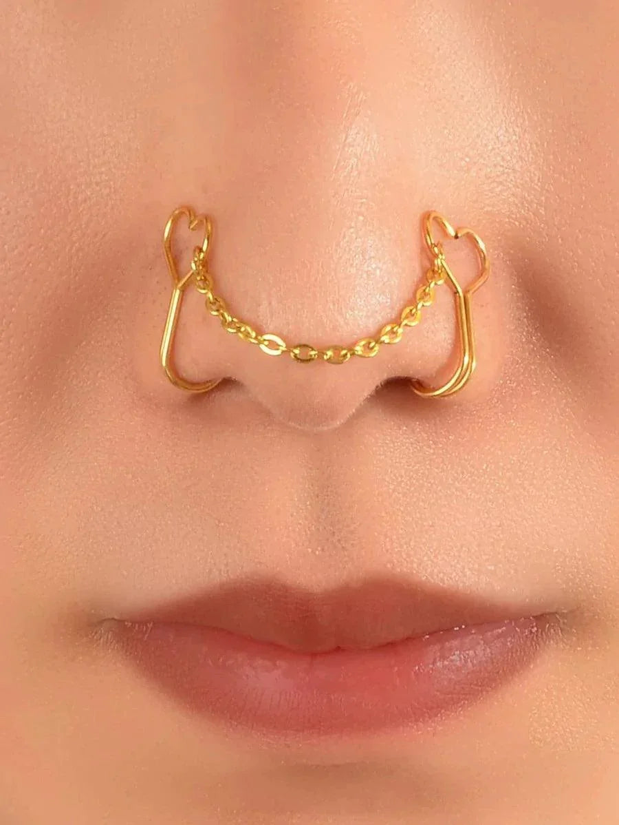 Heart & Chain Decor Nose Ring - All About Eg Heart & Chain Decor Nose Ring - All About Eg