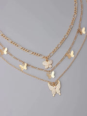 3pcs Rhinestone Butterfly Charm Necklace - All About Eg 3pcs Rhinestone Butterfly Charm Necklace - All About Eg