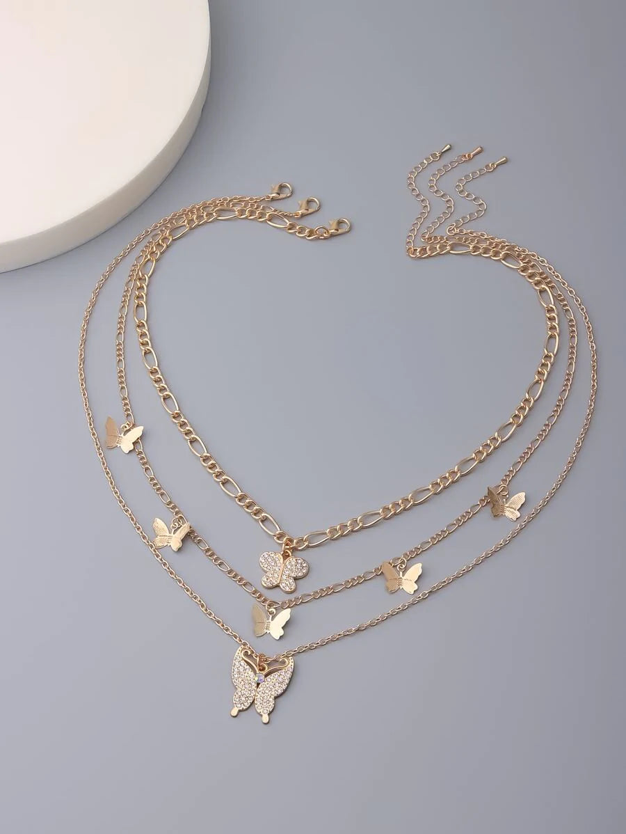 3pcs Rhinestone Butterfly Charm Necklace - All About Eg