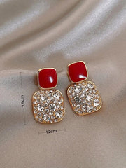 Red Square Shape Full Shiny Rhinestone Earrings - All About Eg Red Square Shape Full Shiny Rhinestone Earrings - All About Eg