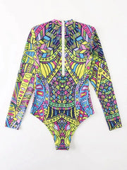 Allover Print Zip Back One Piece Swimsuit - All About Eg Allover Print Zip Back One Piece Swimsuit - All About Eg