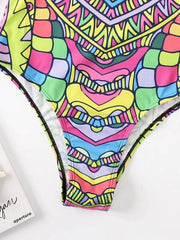Allover Print Zip Back One Piece Swimsuit - All About Eg Allover Print Zip Back One Piece Swimsuit - All About Eg