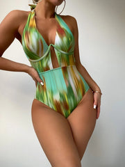 Allover Print Push Up One Piece Swimsuit - All About Eg Allover Print Push Up One Piece Swimsuit - All About Eg