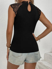 Contrast Lace Mock Neck Tank Top - All About Eg Contrast Lace Mock Neck Tank Top - All About Eg