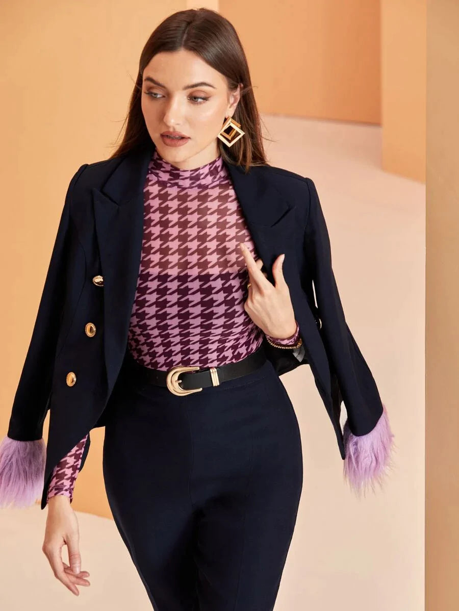 Modely Mock Neck Houndstooth Mesh Top Without Bandeau - All About Eg Modely Mock Neck Houndstooth Mesh Top Without Bandeau - All About Eg