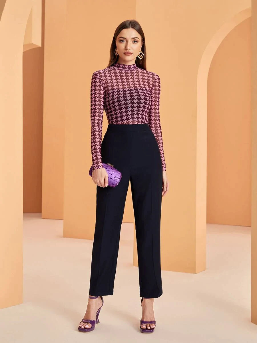 Modely Mock Neck Houndstooth Mesh Top Without Bandeau - All About Eg Modely Mock Neck Houndstooth Mesh Top Without Bandeau - All About Eg