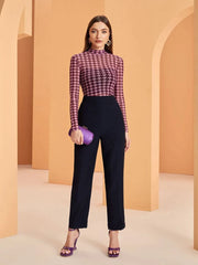 Modely Mock Neck Houndstooth Mesh Top Without Bandeau - All About Eg Modely Mock Neck Houndstooth Mesh Top Without Bandeau - All About Eg