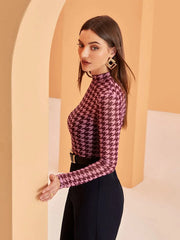 Modely Mock Neck Houndstooth Mesh Top Without Bandeau - All About Eg Modely Mock Neck Houndstooth Mesh Top Without Bandeau - All About Eg