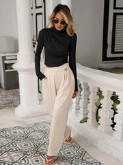 Solid Ruched Mock Neck T-shirt - All About Eg Solid Ruched Mock Neck T-shirt - All About Eg