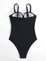 Contrast Sequin Tape Push Up One Piece Swimsuit - All About Eg Contrast Sequin Tape Push Up One Piece Swimsuit - All About Eg