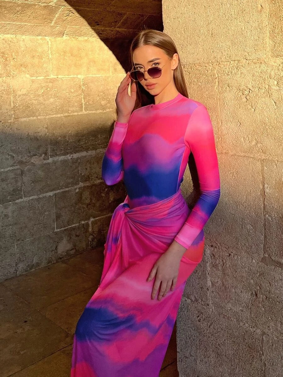 Tie Dye One Piece Swimsuit With Beach Skirt - All About Eg Tie Dye One Piece Swimsuit With Beach Skirt - All About Eg
