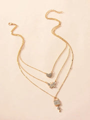 Rhinestone Heart Layered Necklace - All About Eg Rhinestone Heart Layered Necklace - All About Eg