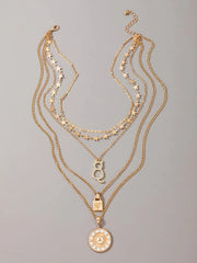 Lock & Cat Charm Layered Necklace - All About Eg Lock & Cat Charm Layered Necklace - All About Eg