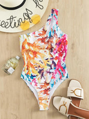 Allover Graphic One Shoulder One Piece Swimsuit - All About Eg Allover Graphic One Shoulder One Piece Swimsuit - All About Eg
