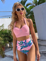 Tropical Push Up Ruched High Waisted Bikini Swimsuit - All About Eg Tropical Push Up Ruched High Waisted Bikini Swimsuit - All About Eg