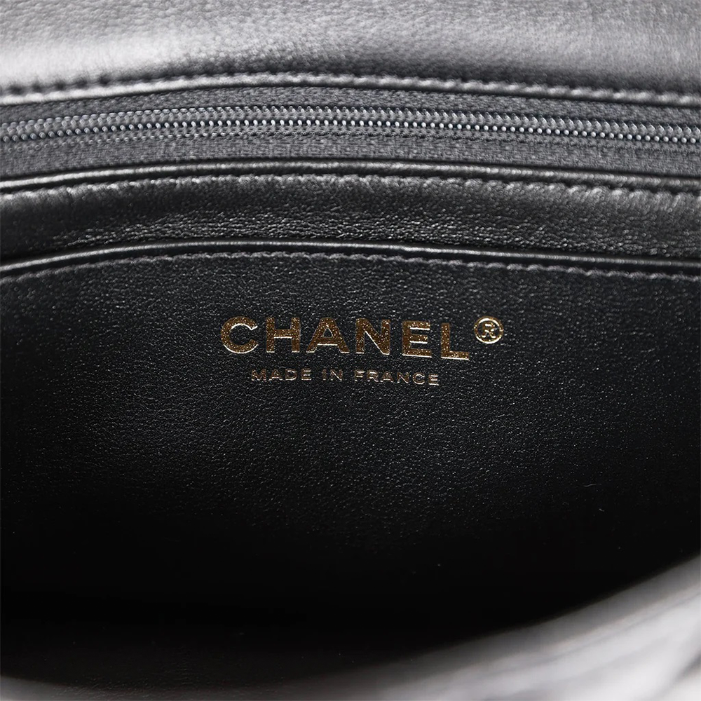 Chanel Mini Flap Bag With Gold Top Handle - Black