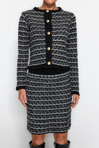 Soft Textured Black Knitwear Cardigan and Skirt Set - Knitted Detail - All About Eg