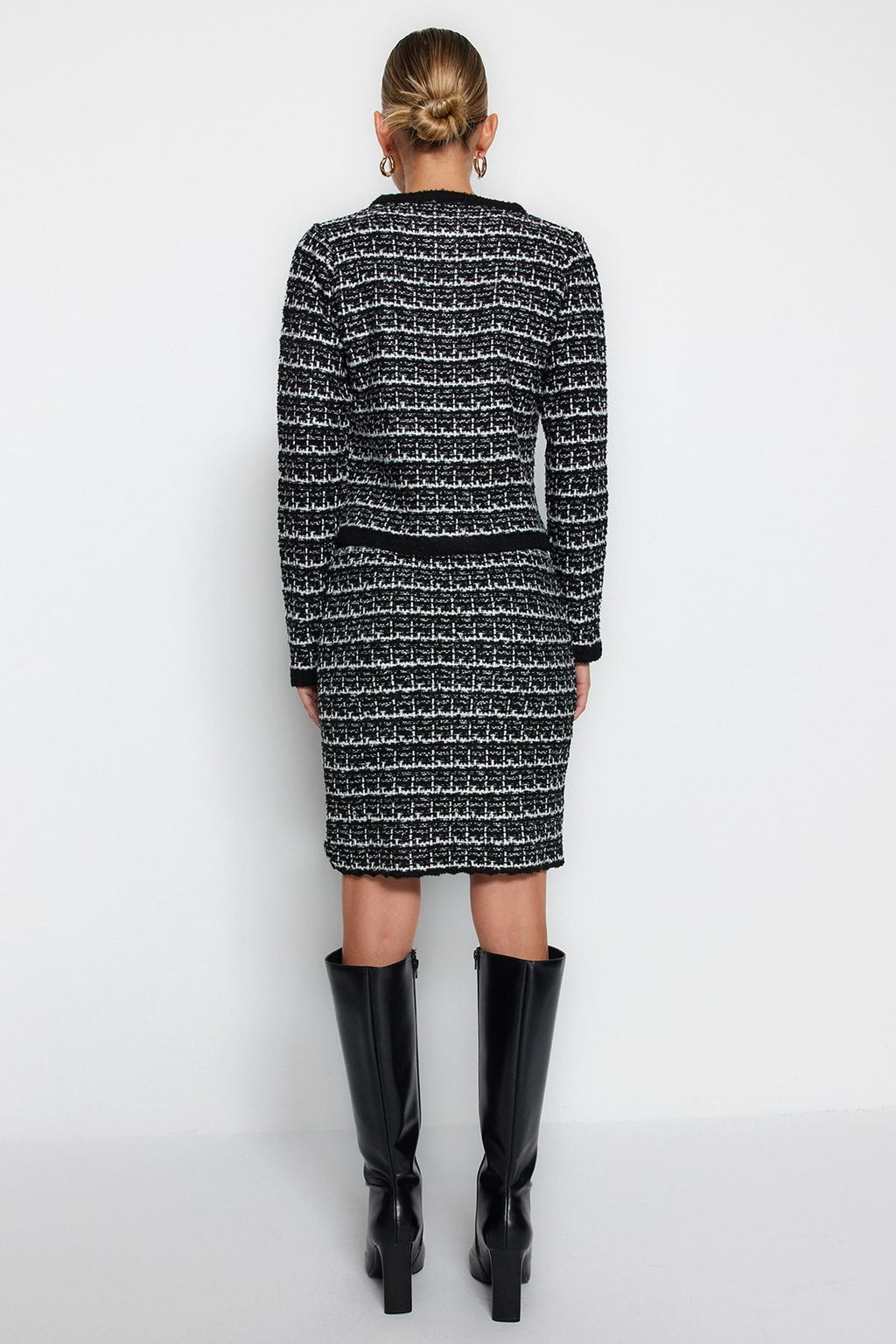 Soft Textured Black Knitwear Cardigan and Skirt Set - Knitted Detail - All About Eg