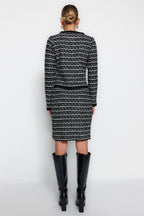 Soft Textured Black Knitwear Cardigan and Skirt Set - Knitted Detail - All About Eg