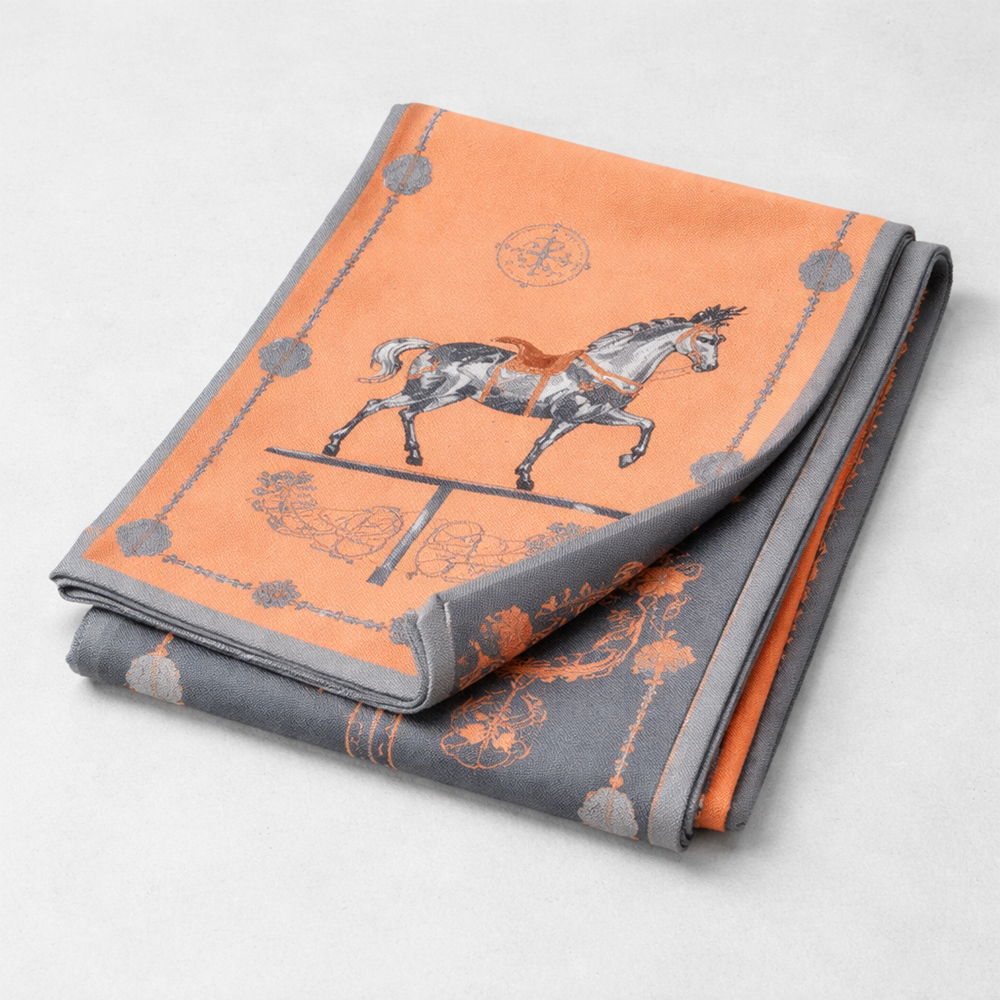 Hermès Horse Print Scarf – Orange & Grey
