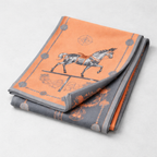 Hermès Horse Print Scarf – Orange & Grey