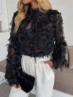 Women's Elegant Long Sleeve Black Velvet Shirt