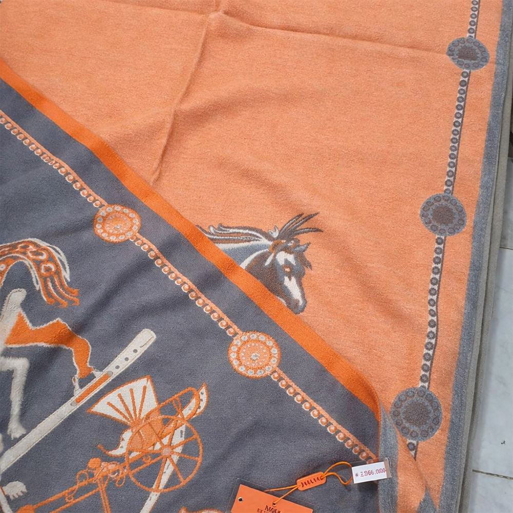 Hermès Horse Print Scarf – Orange & Grey