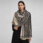Fendi FF Monogram Wool Blend Scarf – Black & Beige