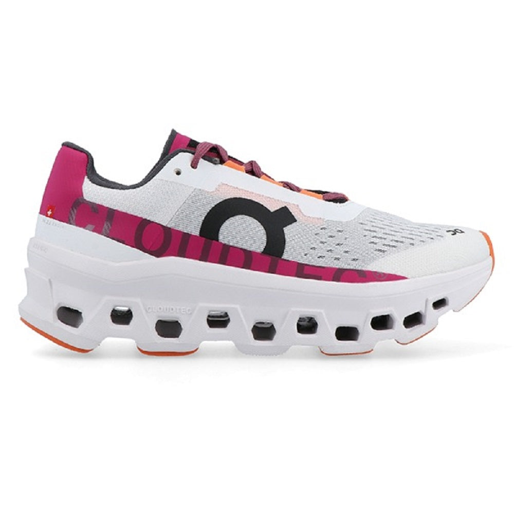 On Running Cloud Monster Shoes, White with Pink and Orange