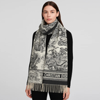 Christian Dior Toile de Jouy Embroidered Wool Scarf – Black & Cream