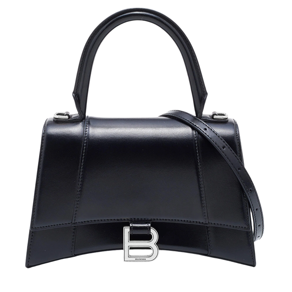 Balenciaga Black Leather Hourglass Box Top Handle Bag