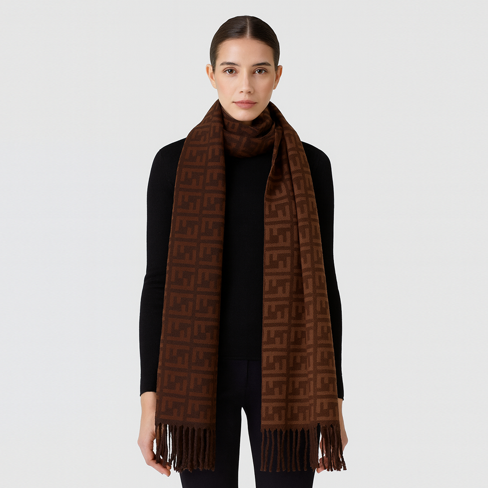 Fendi FF Logo Wool Scarf Brown