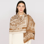 Christian Dior Toile de Jouy Embroidered Wool Scarf – Beige & Camel