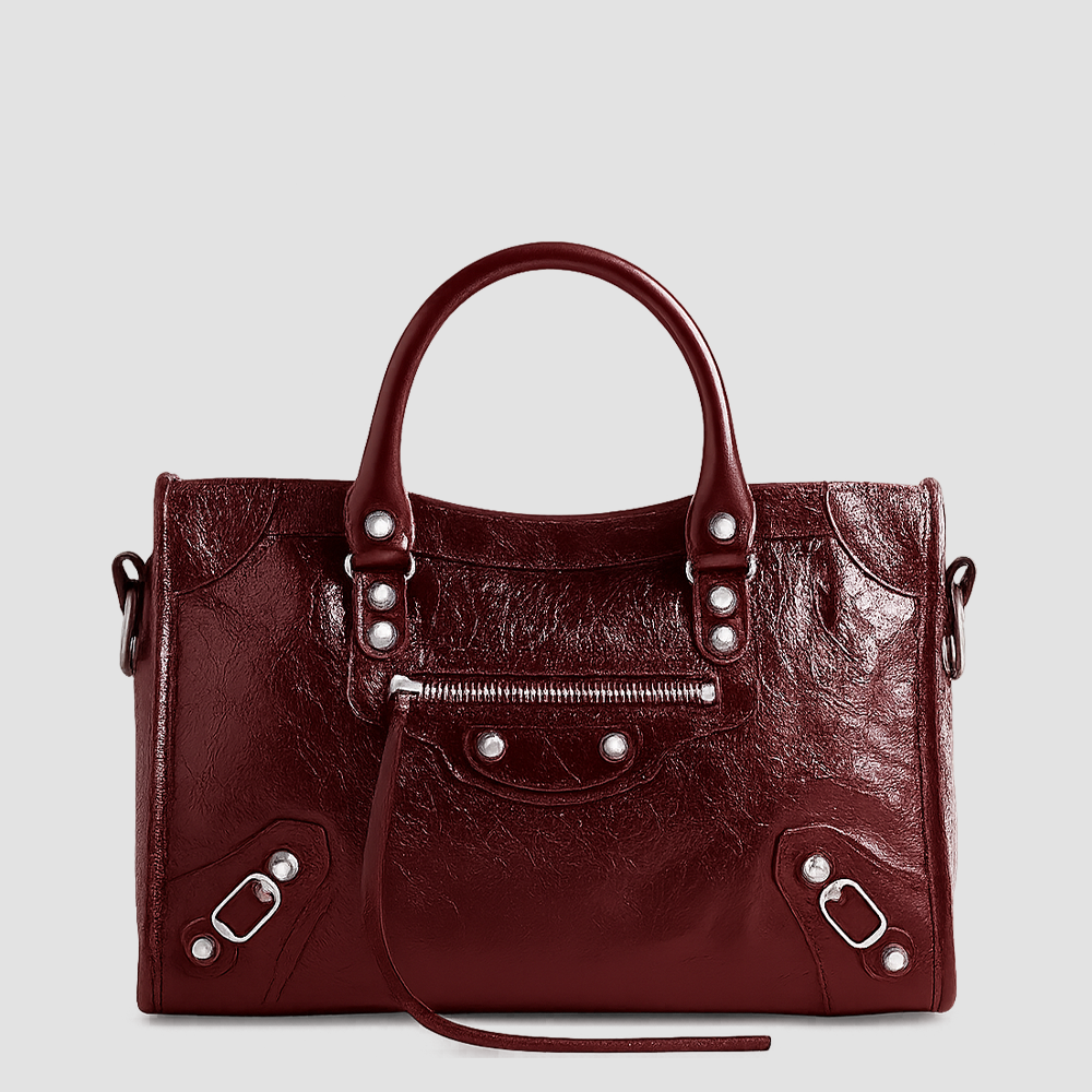 Balenciaga Burgundy Small Leather Le City Top-Handle Bag