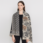 Christian Dior D-Oblique & Toile de Jouy Wool Scarf – Black & Grey