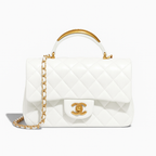 Chanel Mini Flap Bag with Gold Top Handle – White